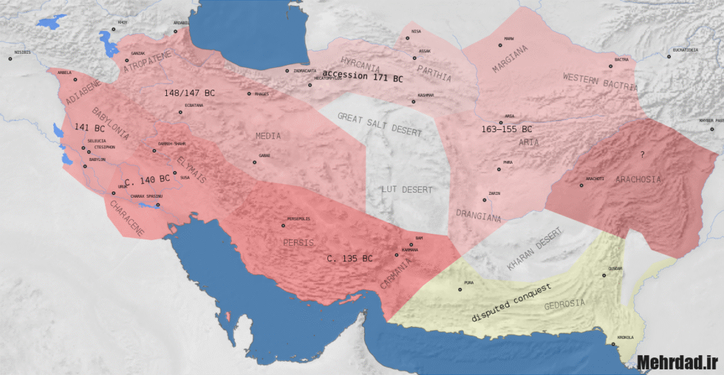 نقشه حکمرانی مهرداد اول